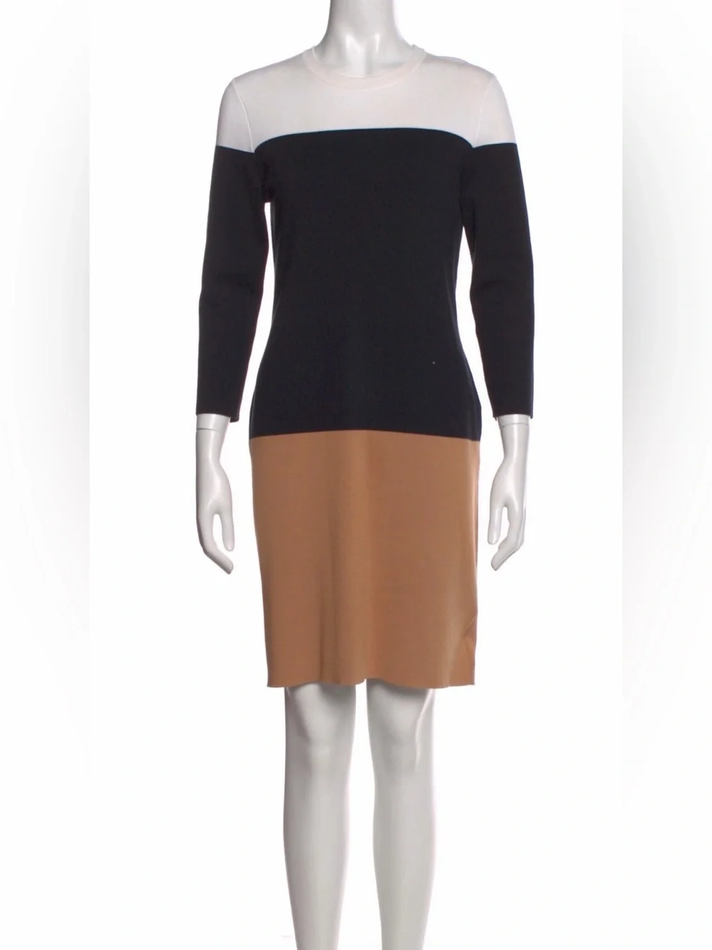 Michael Kors Long Sleeve Colorblock Sheath Dress in White, Black & Brown